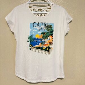 Joei & I White Short Sleeve Capri Italy Top Size Medium